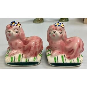 Vintage Hand Painted Maltese Dogs on Cushion Salt & Pepper Shakers NOC3290